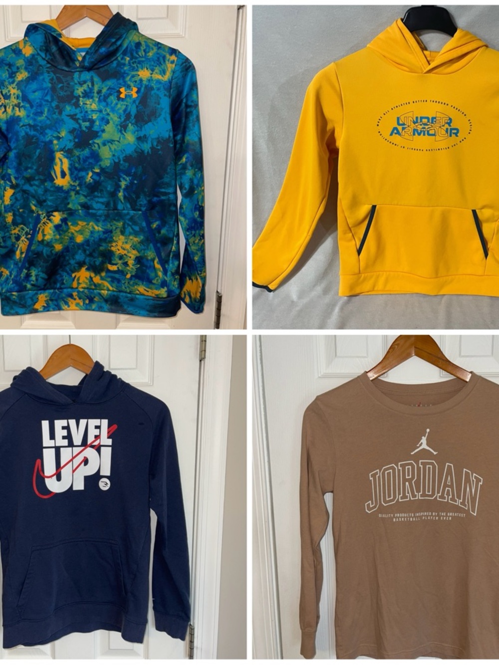 Boys Size Large bundle 2 Under Armor hoodies 2 Nike long sleeve shirts